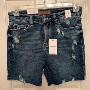 Judy Blue Distressed Blue Denim Shorts
